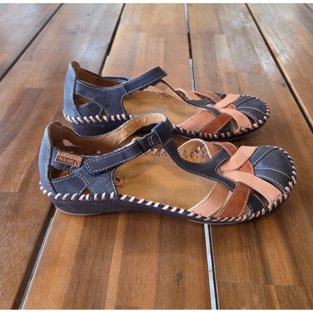 Pikolinos Puerto Vallarta Women's Leather Sandals Navy Blue 38 US 7.5-8 Comfort